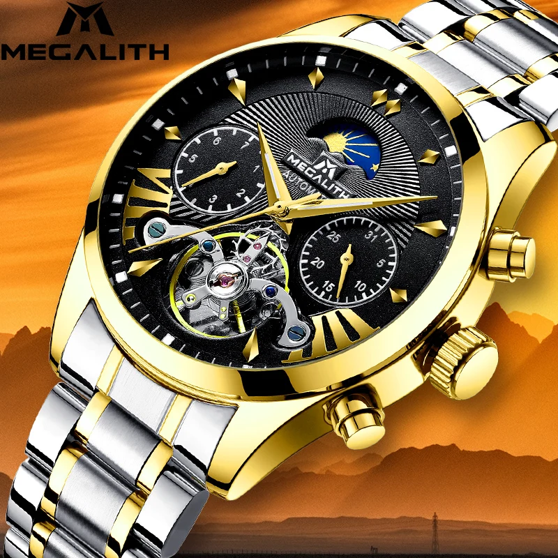 

MEGALITH Luminous Display Automatic Mechanical Watche Men Business Tourbillon Watch Men Sport Waterproof Clock Relogio Masculino