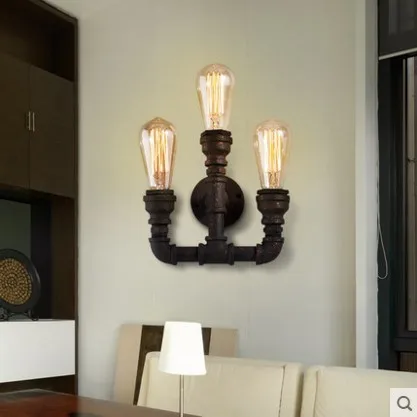 

Style Loft Industrial Vintage Wall Lamp With 3 Lights for Home Pipe Light Edison Wall Sconce Arandela Lamparas Aplik