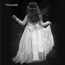 Нормальный белый чеснок/чисто белый платье с цветочным узором для девочек длинное, кружевное до пола ТРАПЕЦИЕВИДНОЕ ПЛАТЬЕ длинный рукав с блестками; красивое детское модное вечернее кружевное платье; Robe De Soiree