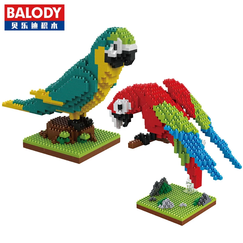 

Balody Red Green Parrot Bird Parakeet Budgerigar Animal 3D Model DIY Diamond Mini Building Nano Blocks Brick Assembly Toy no Box