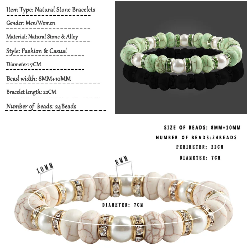 Fashion Green Turquoises Stone Bead Elasticity Women Charm Bracelets - Image 6