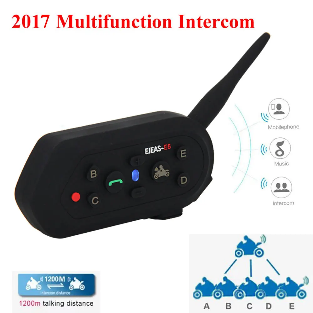 

2017 Ejeas E6 BT Motorcycle VOX Headset 1200M Communication Helmet Interphone Bluetooth Intercom for 6 Riders Suitable Full Face