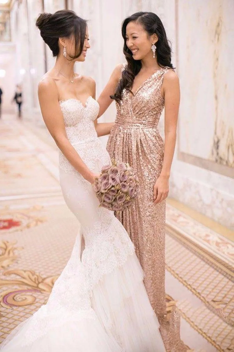 Розовое Золотое Платье размера плюс платье подружки невесты с пайетками подружки невесты свадебное вечернее платье vestido de festa