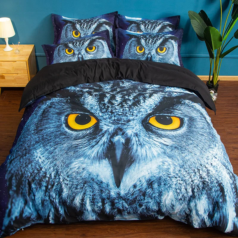 

3d Bird Print Owl Adult Bedding Set Twin Queen King Size Polyester Fabric Duvet Cover Bed Sheet with Pillowcase for Sale