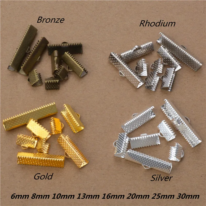 

50Pcs Crimp end beads leather cord flat Cover clasps Cord End Caps String ribbon clip Foldover Necklace Bracelet Connectors