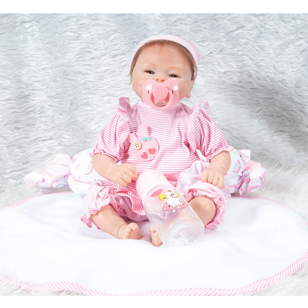 

Soft Silicone 18inch Reborn Doll Newborn Baby Doll with Magnetic Pacifier and Nursing Bottle - Homemaking Training Doll