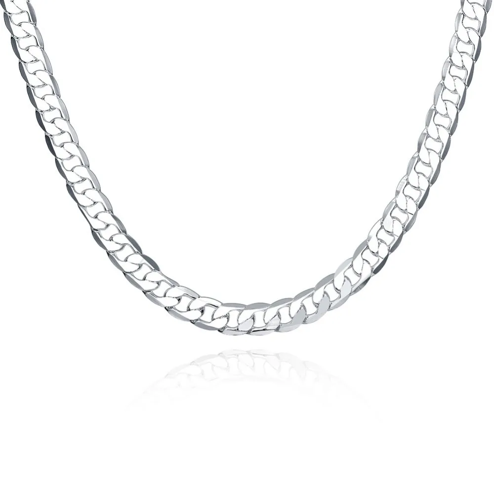 8 MM 20 inch silver colour Chain Men's Chains Necklace 925 Fashion silver-plated necklace Gift Free Shipping | Украшения и