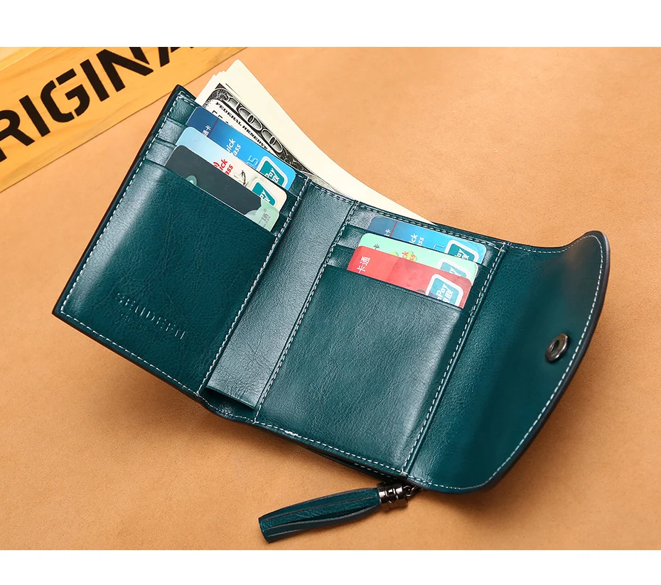 SENDEFN, винтажный короткий кожаный кошелек, женский мини-кошелек с кисточками, Женский кошелек, маленький, 3 складных, качественный кошелек для монет, ZD5200-6