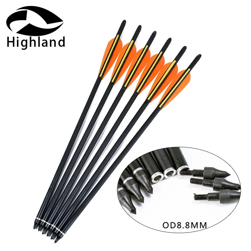

12pcs Hunting Compound Bow Carbon Arrow Crossbow 16inch Orange Yellow Feather Replaceable Arrow Fit Hunting Archery