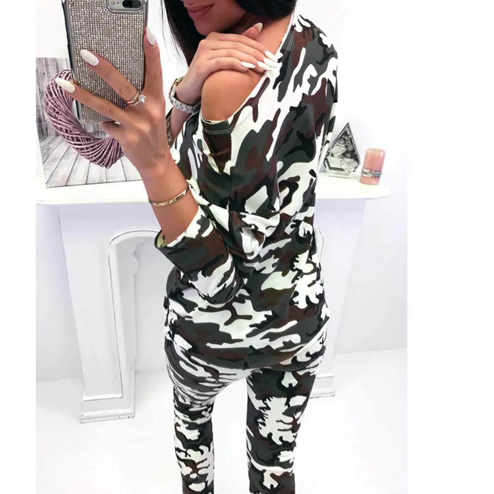 

2PCS Sportsuite for women Camouflage Club Outfits Tracksuit for Femme Playsuit Sets Lounge Wear Ladies Top Suit Pant Plus Size