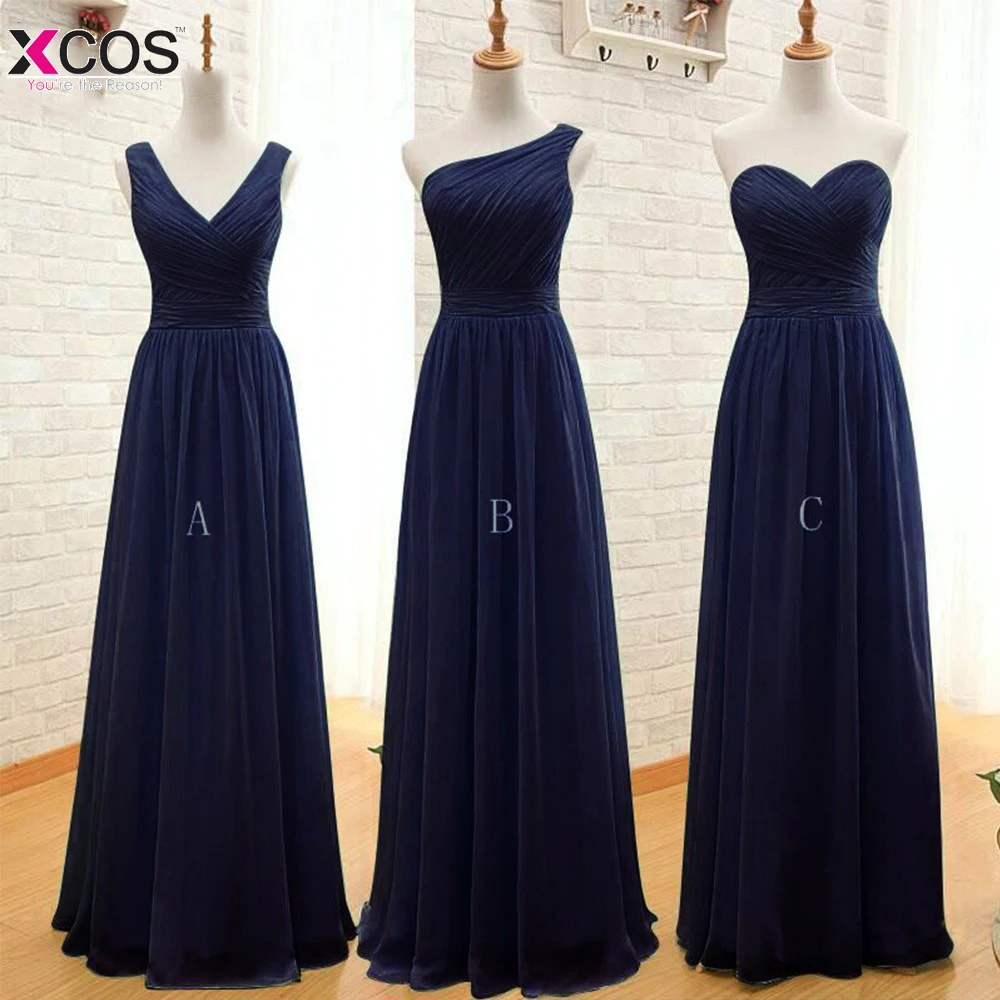 Navy Blue Long Chiffon A Line Pleated Bridesmaid Dress Under 50 Dark