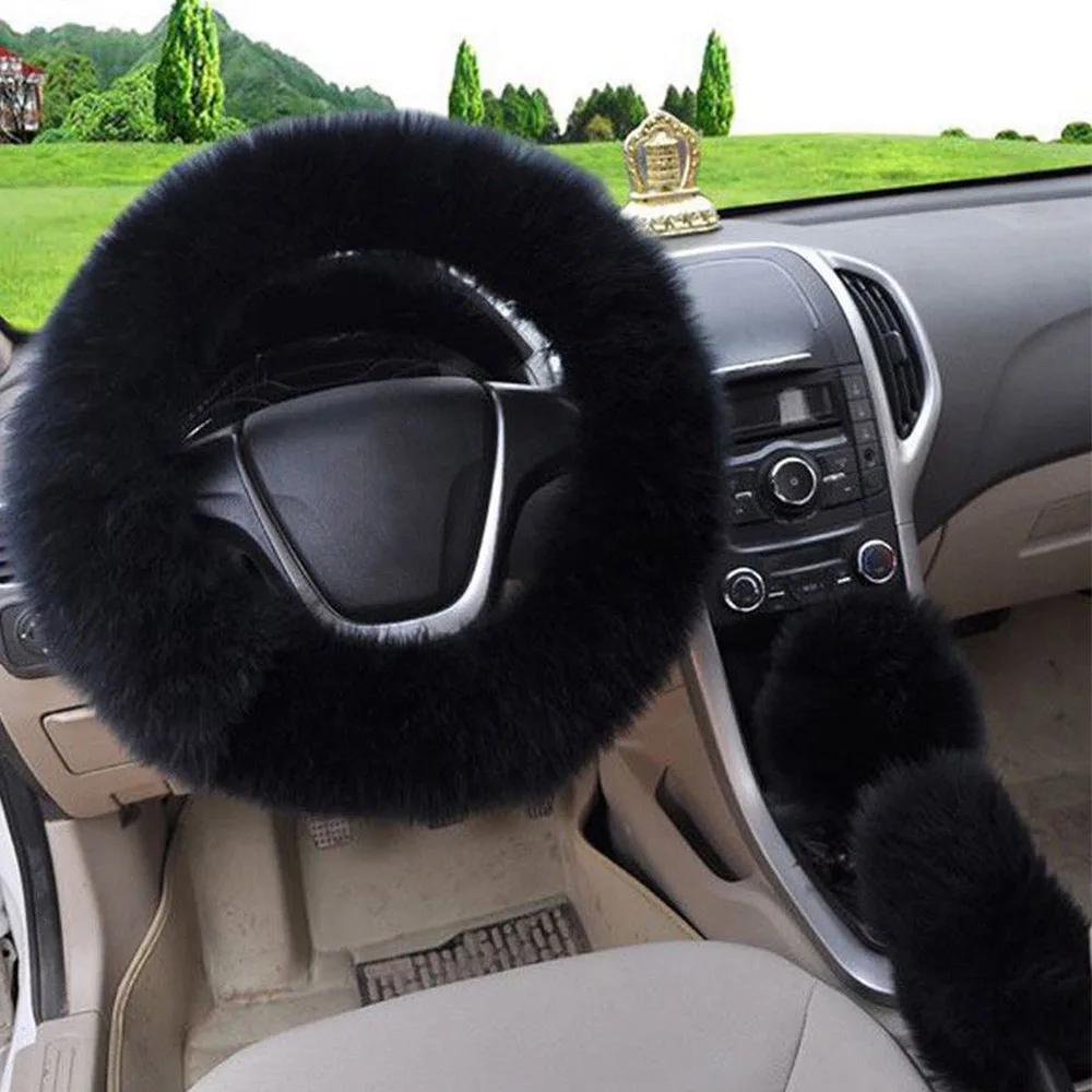 3pcs Soft Universal Motors Car Steering Wheel Wool Cover Case Plush Warm Winter