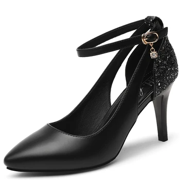 

Women Pumps Black Sexy Ankle Strap High Heels Shoes For Women Stilettos Fashion Classic Dress Party Shoes Big Size YG-A0299