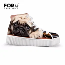 FORUDESIGNS/Лидер продаж; женская обувь на плоской подошве; обувь на платформе; 3D милая собака мопс; дизайнерская модная повседневная обувь с высоким берцем для женщин; обувь на шнуровке