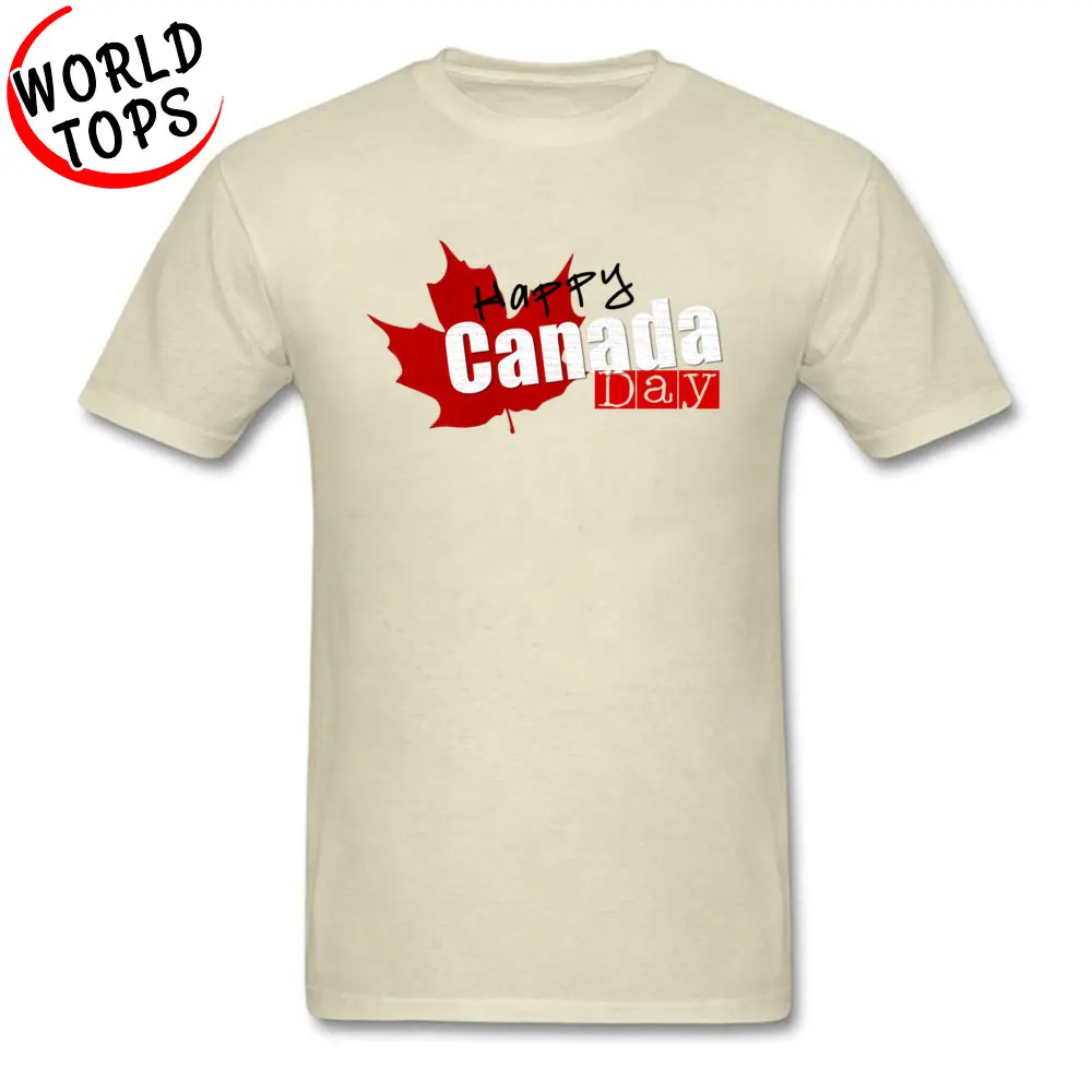 Happy Canada Day Round Neck T-shirts Summer Fall Tops Shirts Short Sleeve Classic Cotton Design Tees Unique Male Happy Canada Day beige
