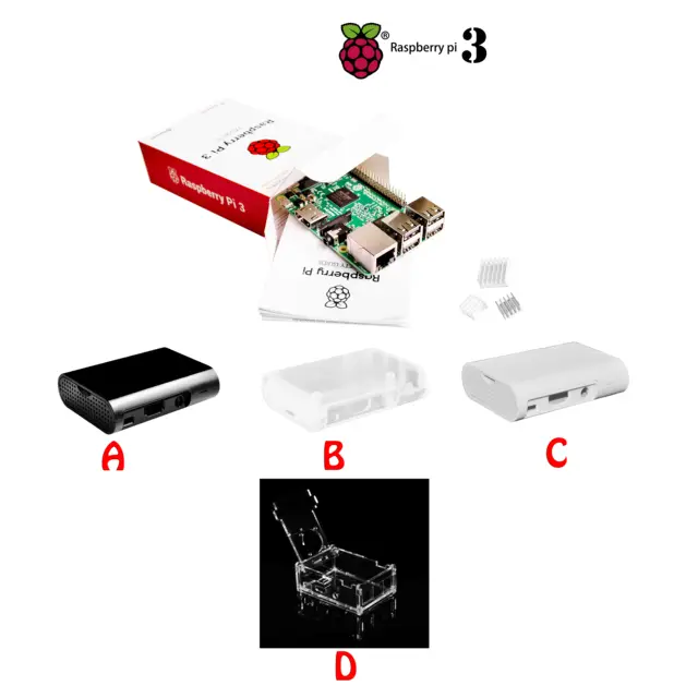 En stock nuevo paquete incluye raspberry Raspberry PI 3 modelo B pi pi + caso + disipador de calor 3 con WIFI y bluetooth