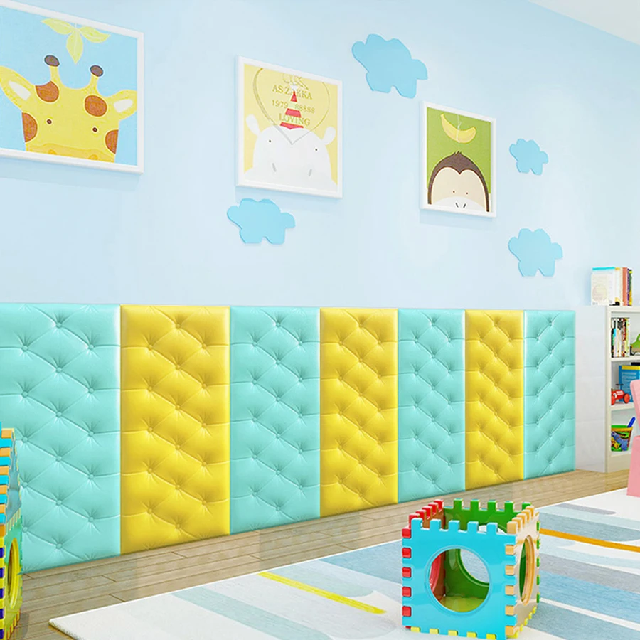 

Modern PE Faux Leather Foam 3D Wall Panel Decals Waterproof DIY Self Adhesive Wallpaper Kids Room Safety Home Decor Wall Sticker