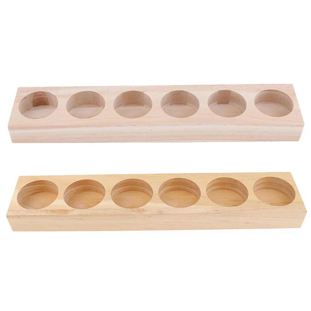 2x Natural Wood Essential Oils Massage Oils Perfume Cosmetic Makeup Display Stand 6 Holes