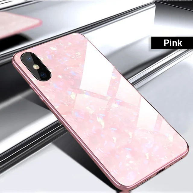 Чехлы с закаленным стеклом для iphone 6s 6 7 8 plus чехол Роскошный Блестящий корпус мягкая рамка твердая задняя крышка для iphone X 10 6 6s Coque чехол - Цвет: pink