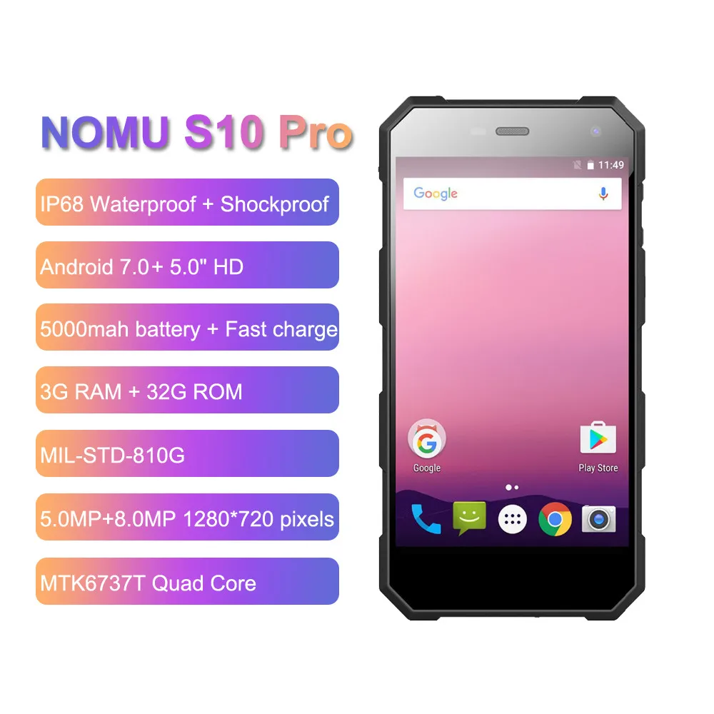 Nomu S10 Pro ударопрочный мобильный телефон IP68 водонепроницаемый смартфон MTK6737T четырехъядерный 3 ГБ+ 32 ГБ 8MP 5000 мАч Быстрая зарядка сотовый телефон