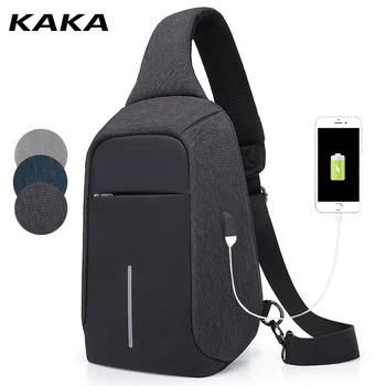 

KAKA fashion male USB charging Chest Bag Messenger Crossbody Bags Men new Shoulder Bags Waterproof Short Trip anti theft bag