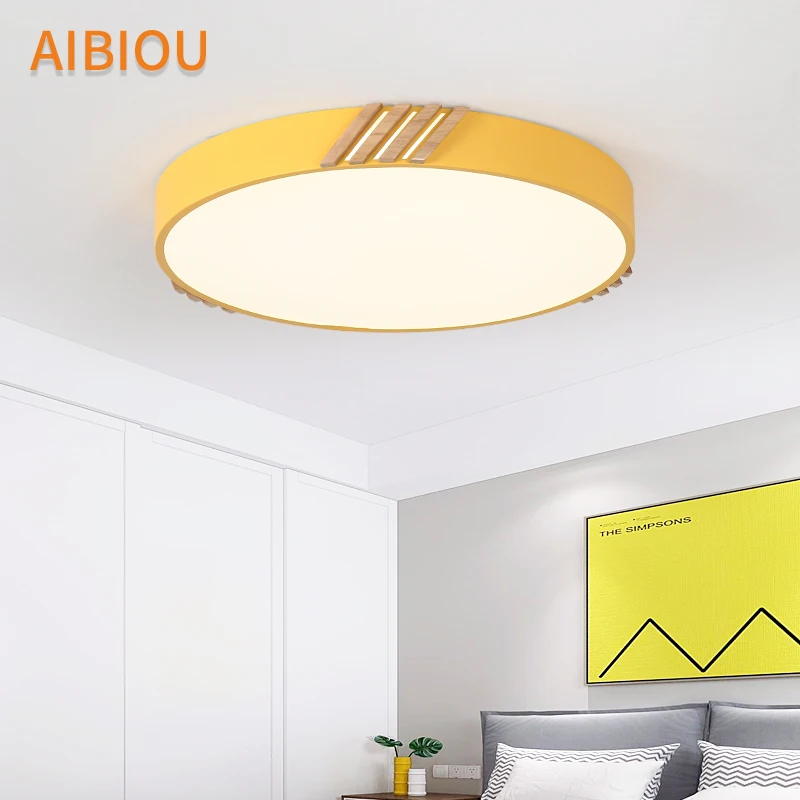 

AIBIOU Modern LED Ceiling Light in Round For Living Room Surface Mounted Bedroom Wooden Luminaire Indoor Dimmable Light Fixture