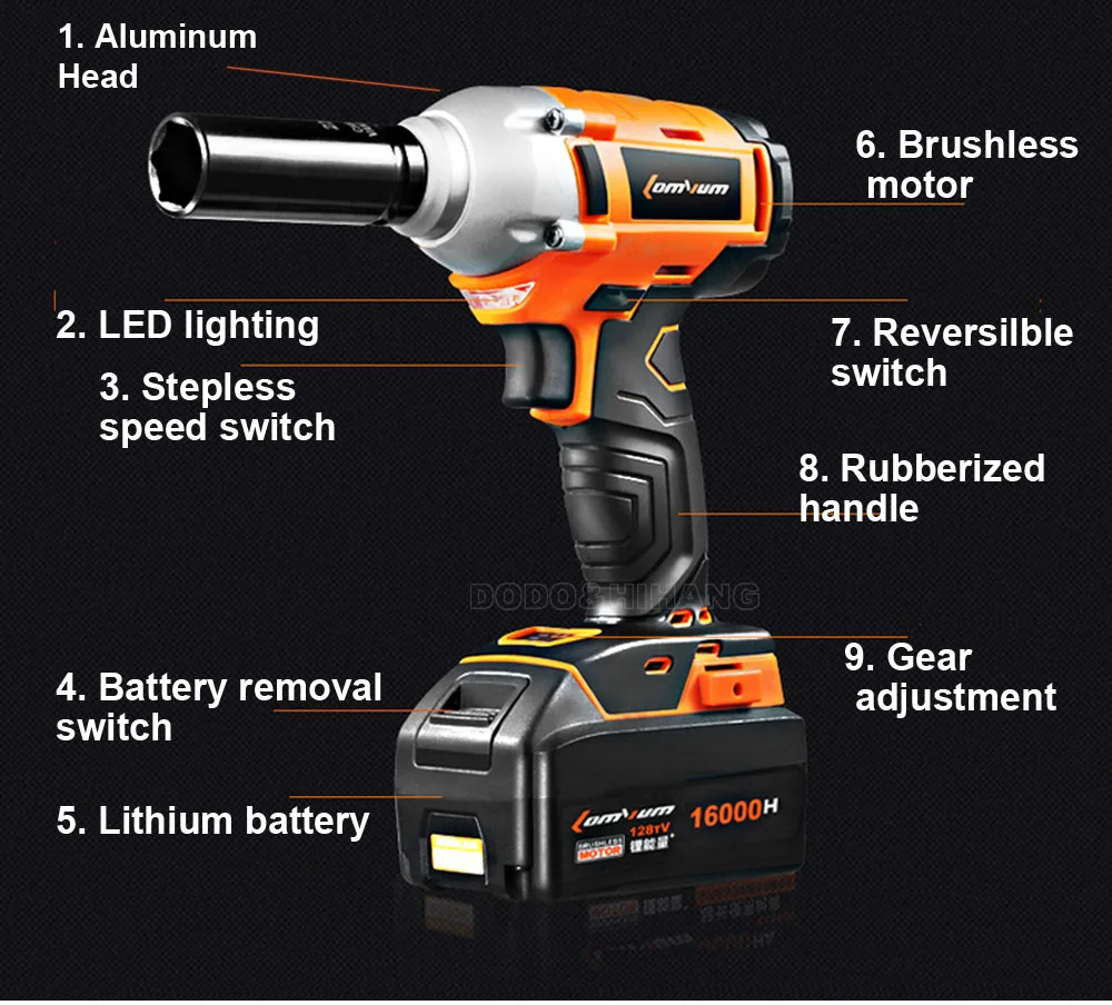 Электрический беспроводной ударный гайковерт, бесщеточный гаечный ключ, литиевый перезаряжаемый аккумулятор, ветроустановка, электроинструмент, набор