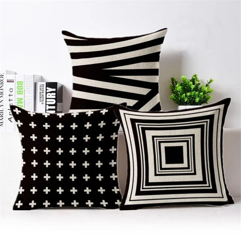Pillow Case Black and White Geometry Pattern Pillowcase Cotton Linen