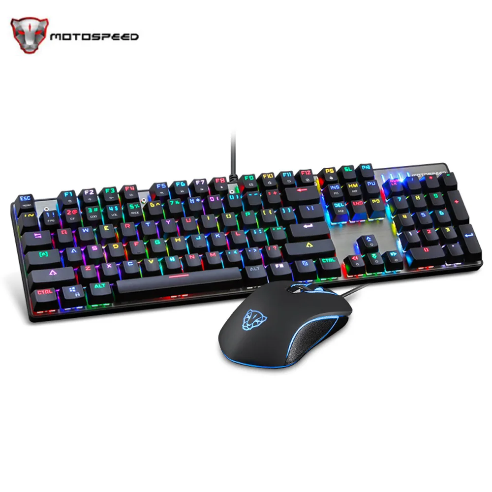 Motospeed CK888 RGB светодиодный подсветка игровая механическая клавиатура+ Регулируемый dpi Мышь Набор с кабелем 1,8 м для компьютера Pro Gamer