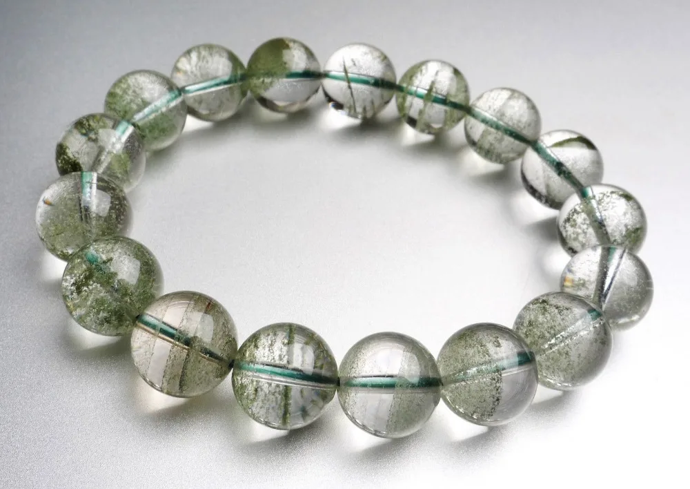 

huij 001671 Natural Chlorite Green Phantom Quartz Round Stretch Bracelet Gift 11 mm