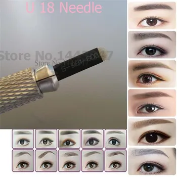 

Fresshipping 50Pcs/Lot 0.2MM Black 18Pins U Shape Permanent Makeup 3D Emboridery Tattoo Microblading Needle