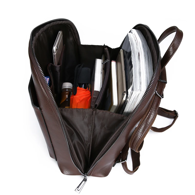 Vintage Women Backpack High Quality Leather School Bags For Girls Lady Simple Style Backpack Large  - 32947953940
