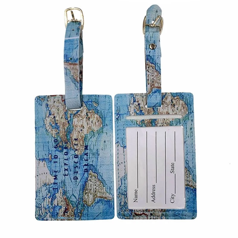 

Travel Accessories Luggage Tag Fashion World Map PU Leather Suitcase ID Address Holder Baggage Boarding Tag Portable Label
