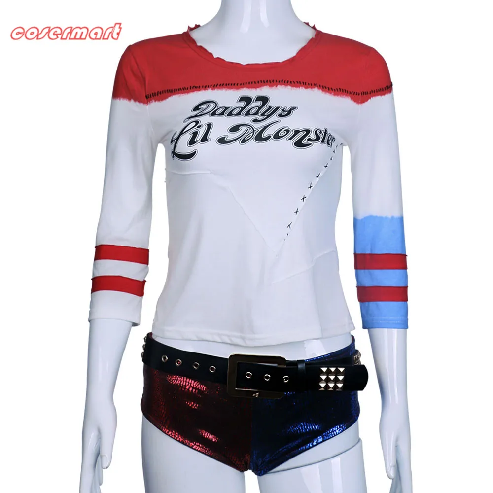 

2016 Movie Cosplay Suicide Squad Harley Quinn Costume T Shirt Daddy's Lil Monster Without Holes Joker Cosplay Costumes Full Set