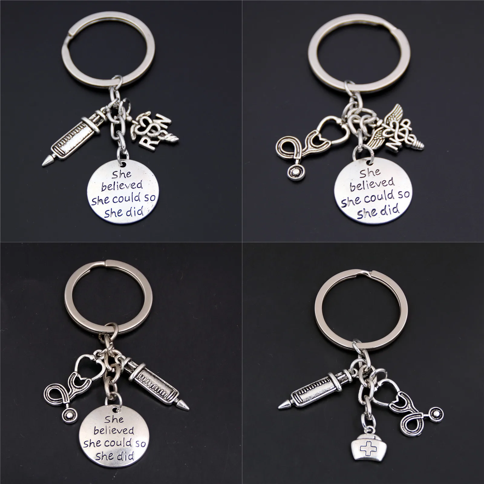 

1pc Syringe Stethoscope Caduceus Key Chain Keyring Doctor Nurse Physicians Medical Key Holder Nurse Keychain Jewelry