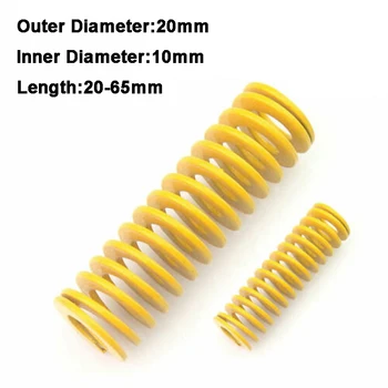 

2Pcs Yellow Long Light Load Stamping Compression Mould Die Spring Outer Diameter 20mm Inner Diameter 10mm Length 20-65mm