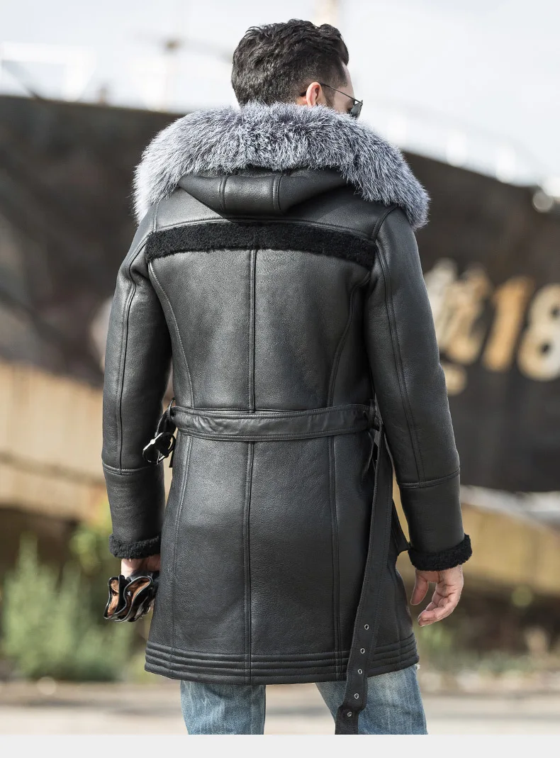 Горячая Распродажа, модная кожаная куртка из овчины, пальто с шерстяной подкладкой для мужчин, зимнее толстое длинное кожаное меховое пальто высокого качества размера плюс M-4XL