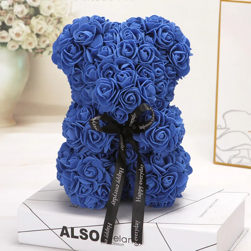 Navy blue25cm No Box Горячая Распродажа, подарок на день Святого Валентина, 25 см, красная роза, плюшевый мишка, цветок розы, искусственное украшение, рождественские подарки для женщин, подарок на день Святого Валентина - Цвет: Navy blue25cm No Box