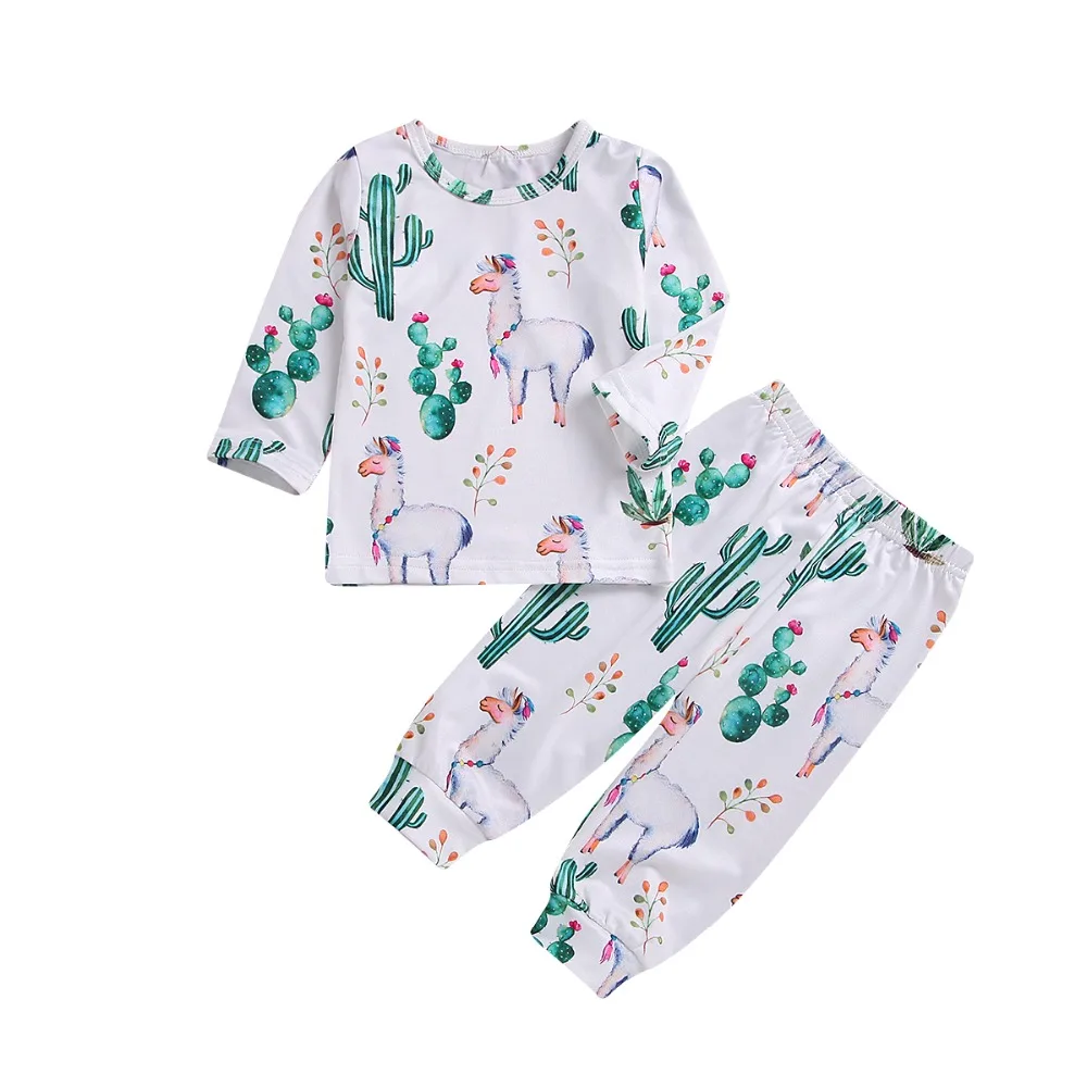 

Newborn Kid Baby Boy Girl Animal Cactus Print Top+Pant Long Sleeve Bebe Children Cute Clothes Set