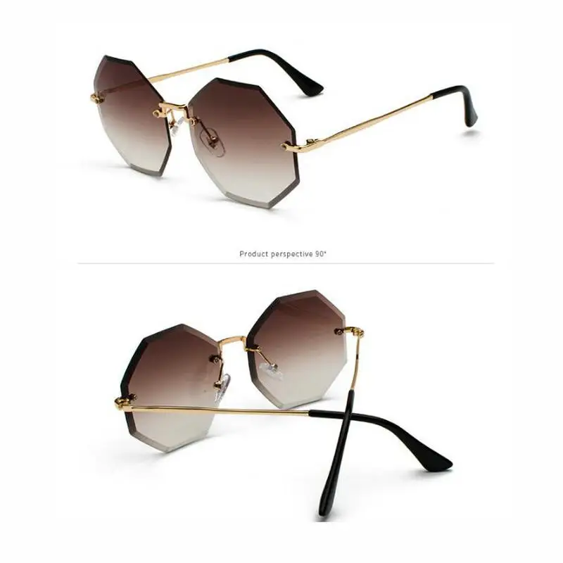 KAPELUS New Women Unique Octagon Sunglasses Fashion Rimless UV400 Male Sun glasses Mirror Female Driving Glasses Box - Цвет линз: gold brown