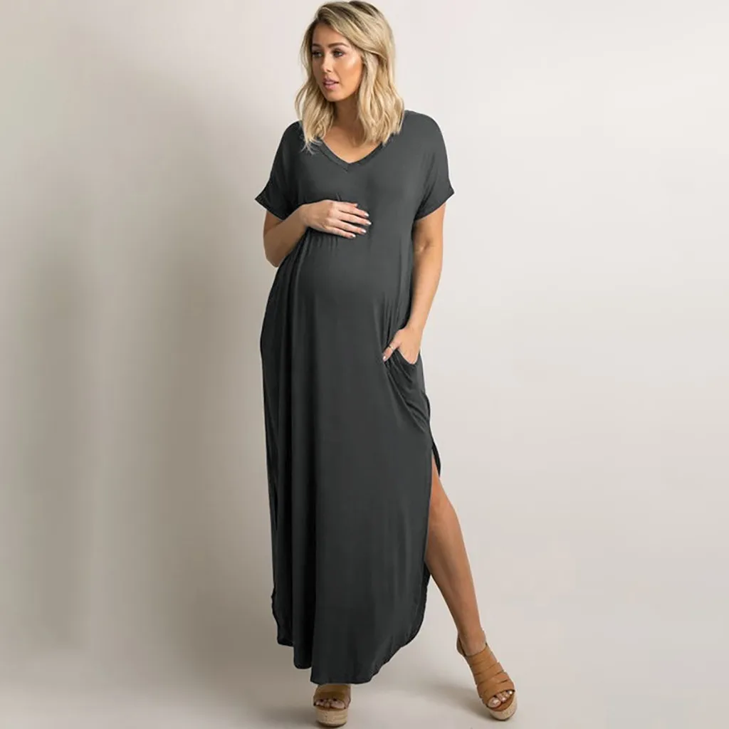 

Women Maternity Dresses Mother Short Sleeve Solid Summer Pregnancy Sundress Maternity Gown 2019 Ropa Premama Embarazadas