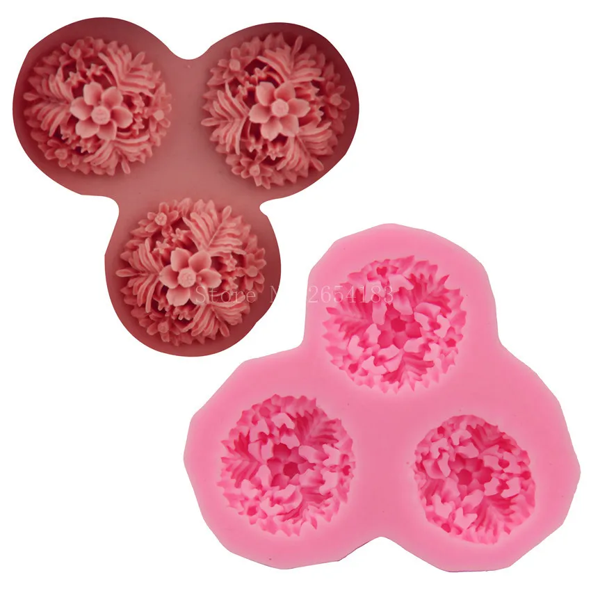 

3hold Flower Lotus Silicone Fondant Soap 3D Cake Mold Cupcake Jelly Candy Chocolate Decoration Baking Tool Moulds FQ1761