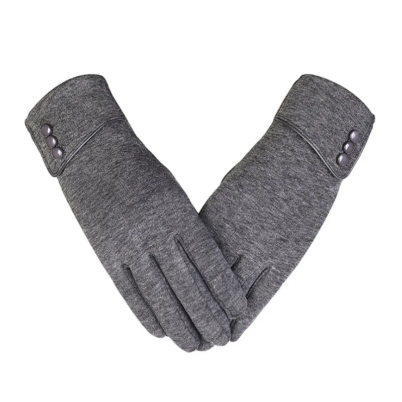 

1 Pair Women Winter Touchscreen Gloves Warm Lined Thick Button Decor Minimalist New