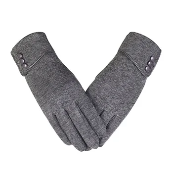 

1 Pair Women Winter Touchscreen Gloves Warm Lined Thick Button Decor Minimalist New