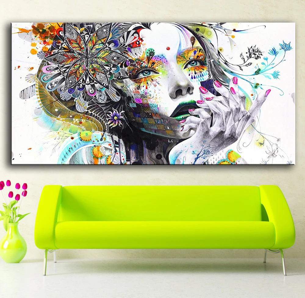 Direct selling huge wall art girl with flowers oil painting Prints