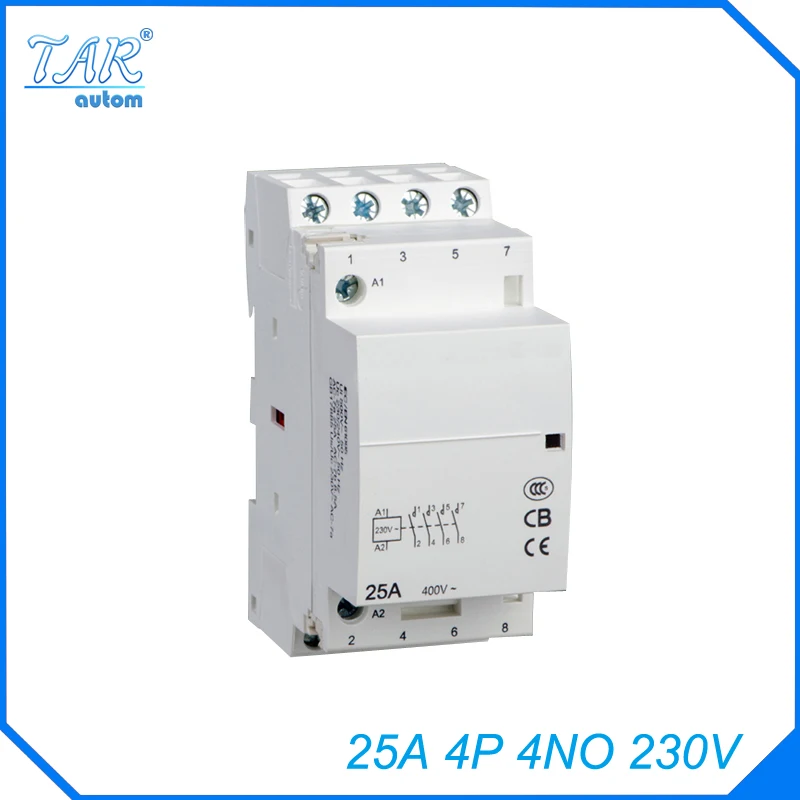 

Free shipping high quality 50/60Hz 25A 4P 4NO 230V 4-pole household mini DIN Rail modular AC contactor