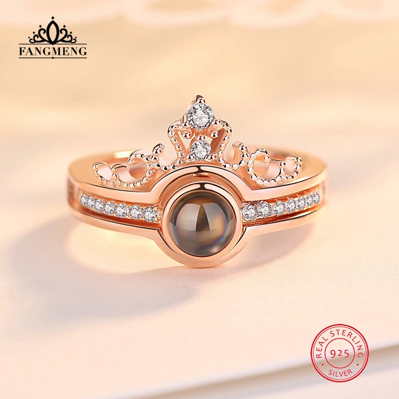 

New Arrival Rose Gold s925 Sterling Silver Ring Memory 100 Languages Of Love Couples Ring Projection Ring For Women Gift
