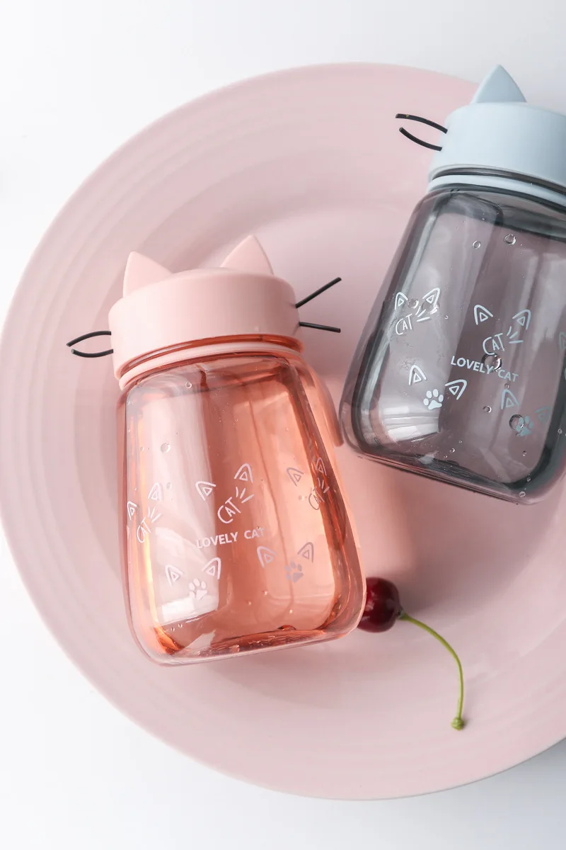 New Creative cute Cat water bottle Leakproof portable Sports plastic kettle Home office student picnic kettle kids water bottle