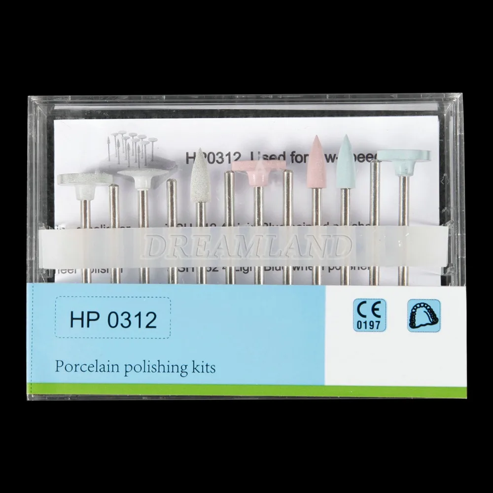 Dental Porcelain Polishing Burs Kit HP0312 for Slow Low Speed Straight