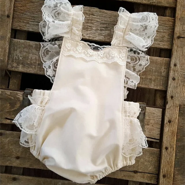 0 24M Cotton Bow Cute White Rompers Infant Baby Girl Clothes Lace
